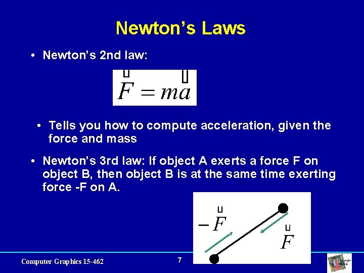 Newton’s Laws • Newton’s 2 nd law: • Tells you how to compute acceleration,