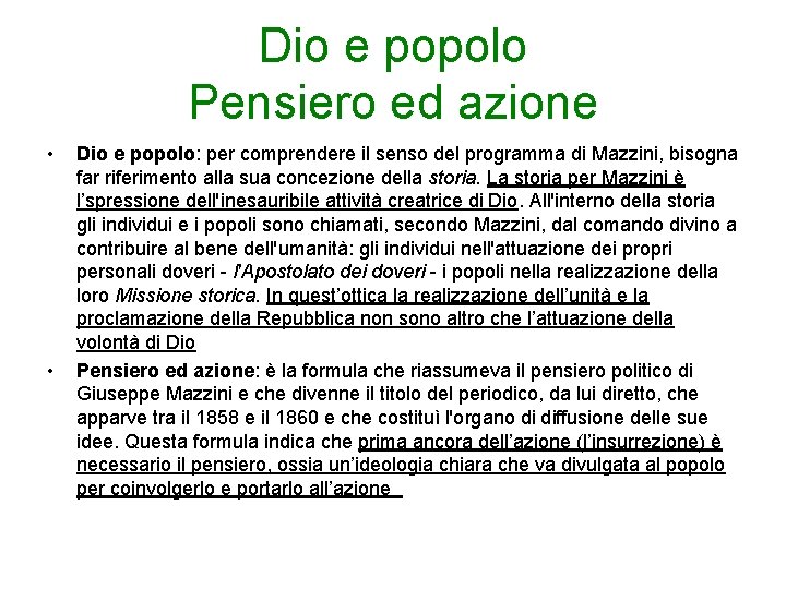 Dio e popolo Pensiero ed azione • • Dio e popolo: per comprendere il