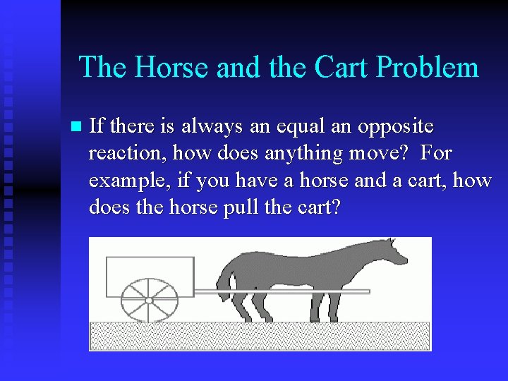 The Horse and the Cart Problem n If there is always an equal an