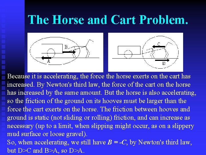 The Horse and Cart Problem. Because it is accelerating, the force the horse exerts