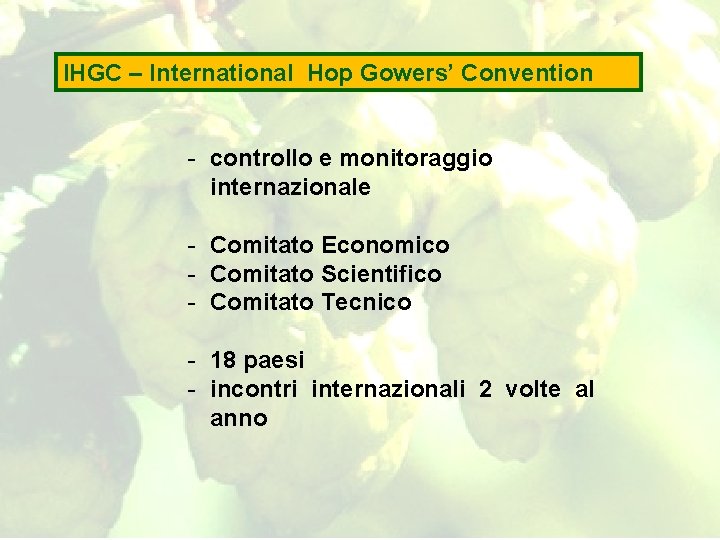 IHGC – International Hop Gowers’ Convention - controllo e monitoraggio internazionale - Comitato Economico