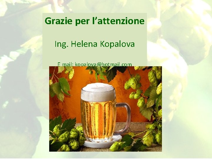 Grazie per l’attenzione Ing. Helena Kopalova E mail: kopalova@hotmail. com 