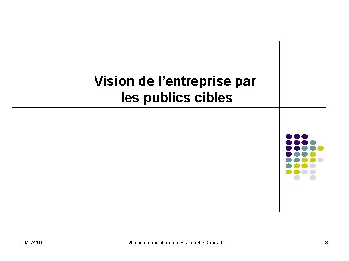 Vision de l’entreprise par les publics cibles 01/02/2010 Qlio communication professionnelle Cours 1 3