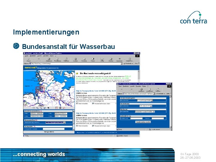 Implementierungen Bundesanstalt für Wasserbau . . . connecting worlds GI-Tage 2003 26. -27. 06.