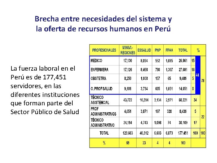 Brecha entre necesidades del sistema y la oferta de recursos humanos en Perú La
