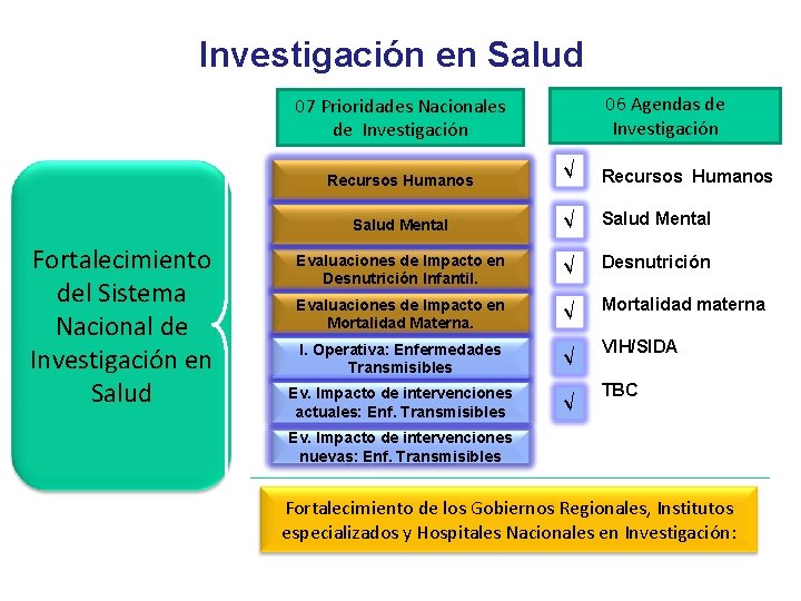 Investigación en Salud 06 Agendas de Investigación 07 Prioridades Nacionales de Investigación Fortalecimiento del