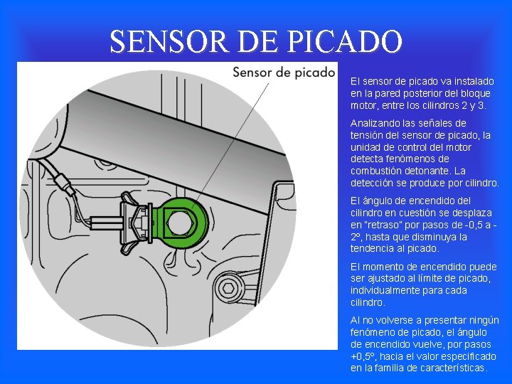 SENSOR DE PICADO El sensor de picado va instalado en la pared posterior del