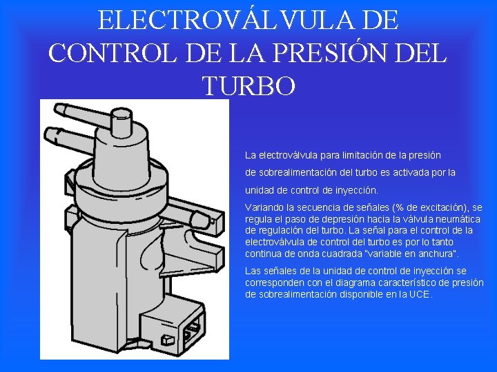 ELECTROVÁLVULA DE CONTROL DE LA PRESIÓN DEL TURBO La electroválvula para limitación de la