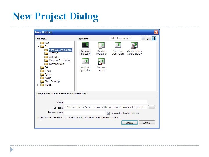 New Project Dialog 
