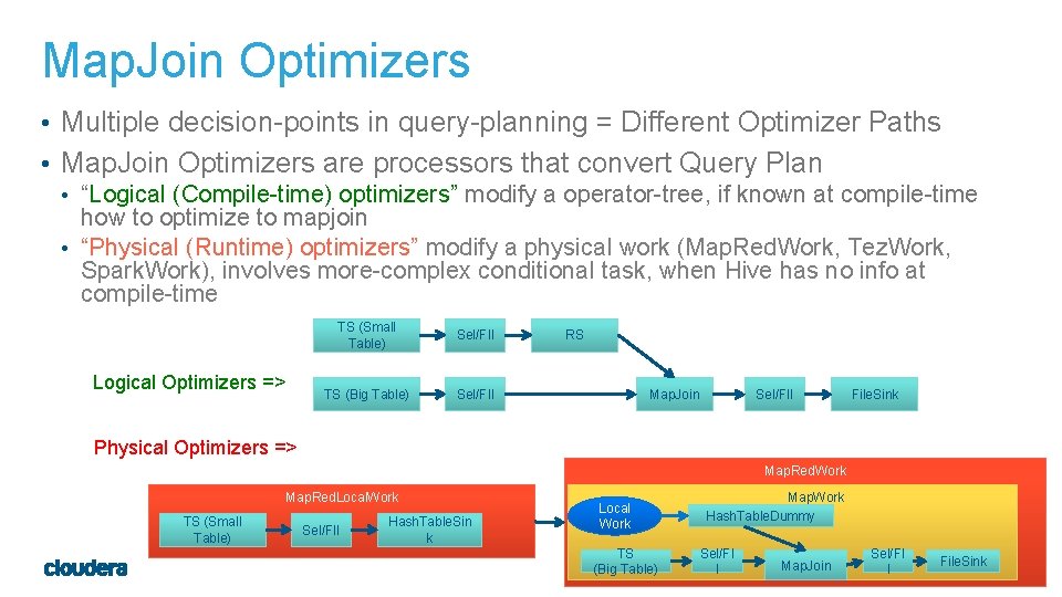 Map. Join Optimizers • Multiple decision-points in query-planning = Different Optimizer Paths • Map.