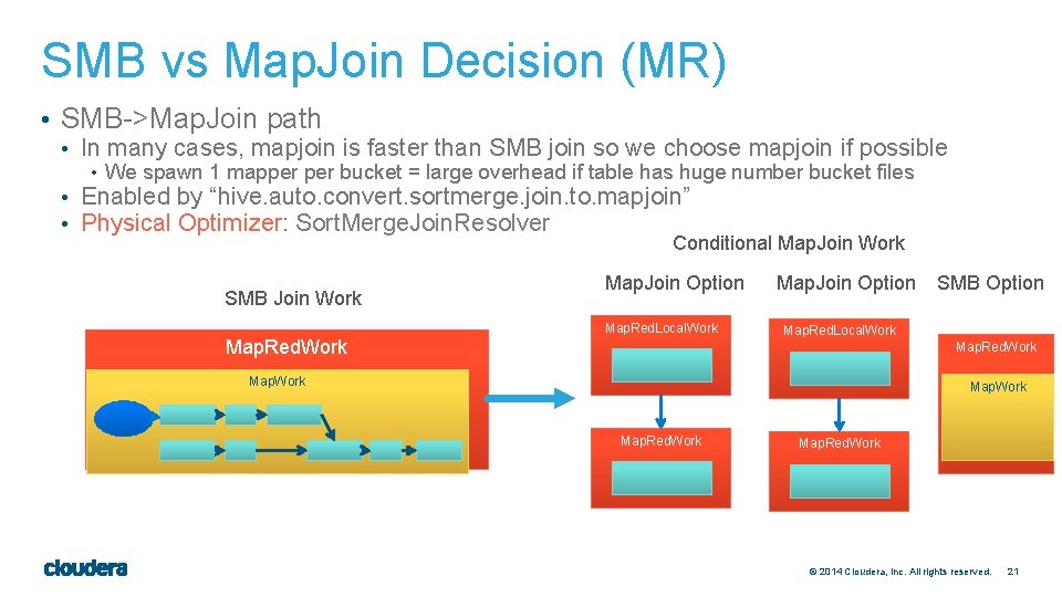 SMB vs Map. Join Decision (MR) • SMB->Map. Join path • In many cases,