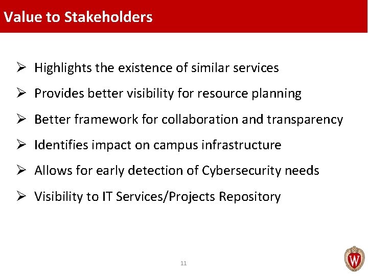 Value to Stakeholders Ø Highlights the existence of similar services Ø Provides better visibility