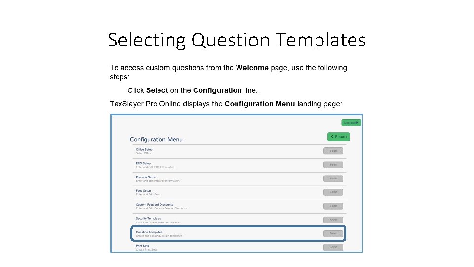 Selecting Question Templates 