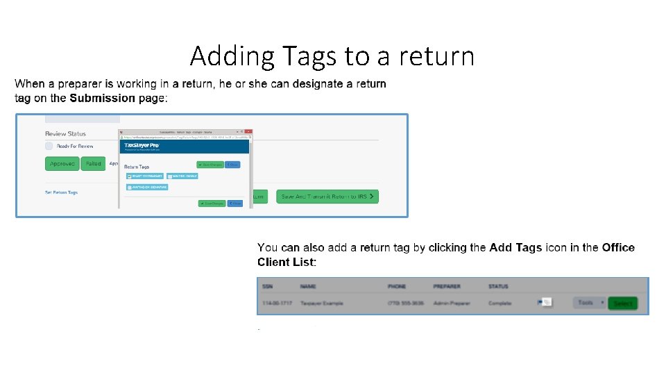 Adding Tags to a return 