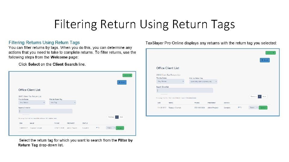 Filtering Return Using Return Tags 