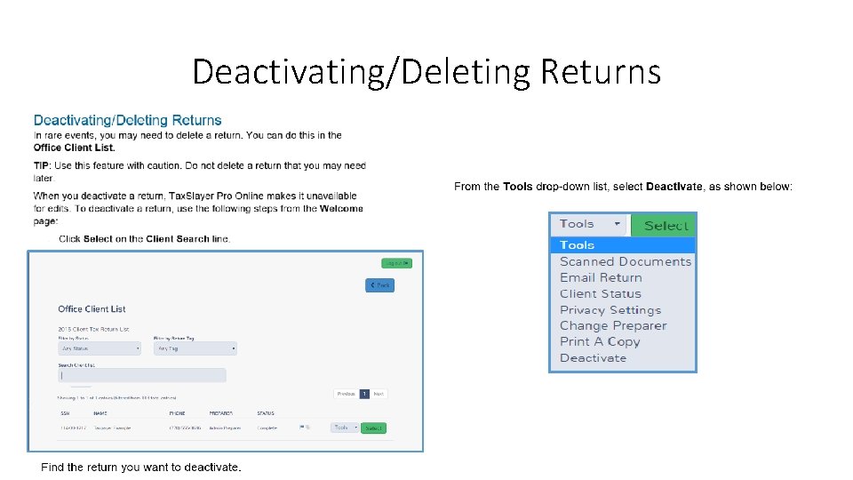 Deactivating/Deleting Returns 