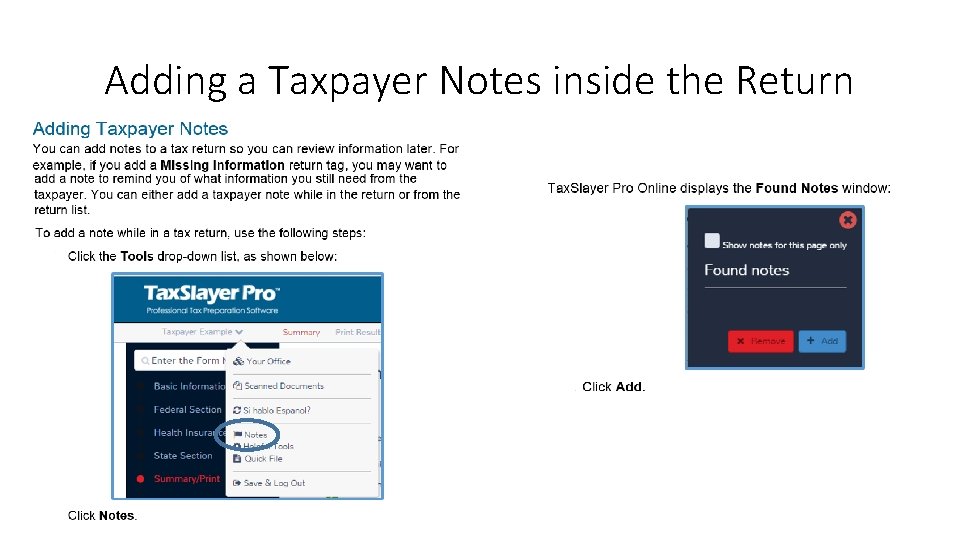 Adding a Taxpayer Notes inside the Return 