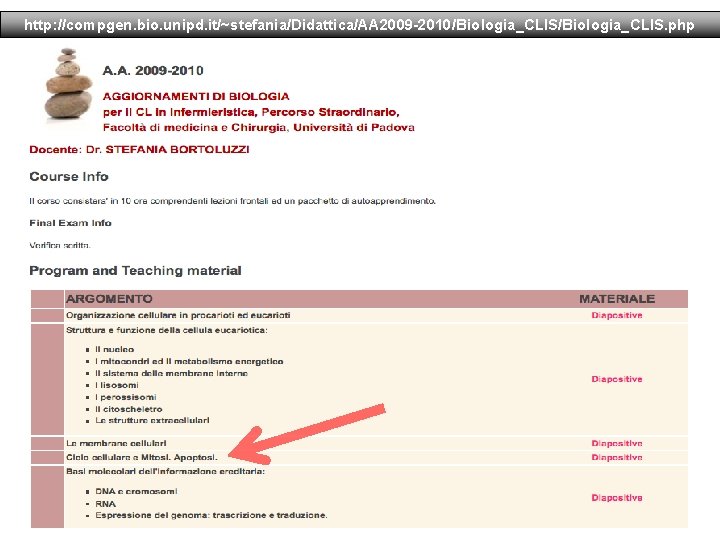 http: //compgen. bio. unipd. it/~stefania/Didattica/AA 2009 -2010/Biologia_CLIS. php 