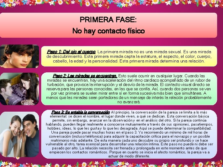 PRIMERA FASE: No hay contacto físico Paso 1: Del ojo al cuerpo La primera PRIMERA FASE: No hay contacto físico Paso 1: Del ojo al cuerpo La primera