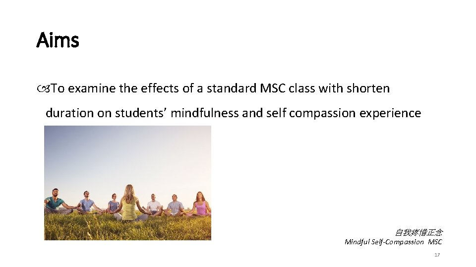 Aims To examine the effects of a standard MSC class with shorten duration on