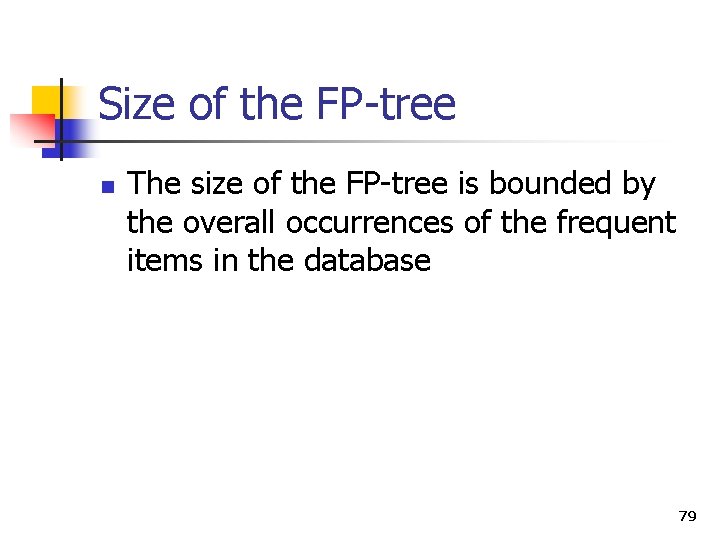 Size of the FP-tree n The size of the FP-tree is bounded by the