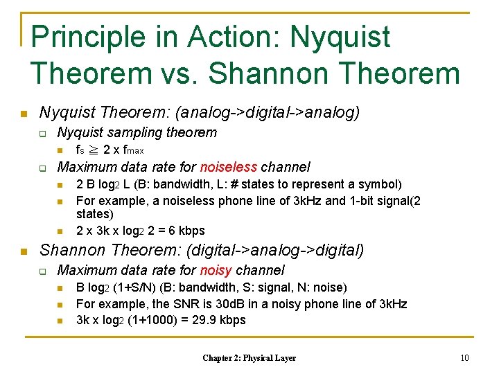 Principle in Action: Nyquist Theorem vs. Shannon Theorem n Nyquist Theorem: (analog->digital->analog) q Nyquist