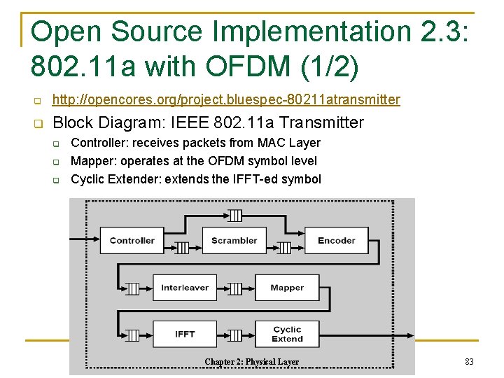 Open Source Implementation 2. 3: 802. 11 a with OFDM (1/2) q http: //opencores.