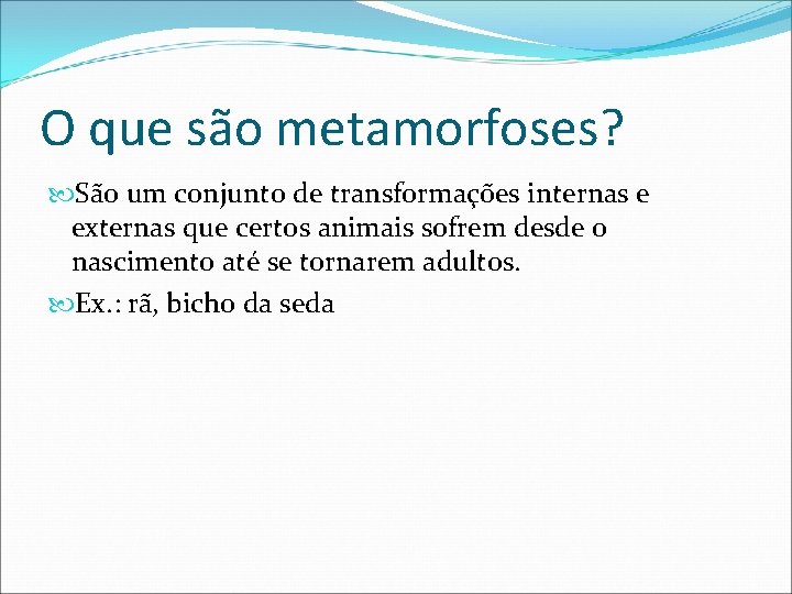 O que são metamorfoses? São um conjunto de transformações internas e externas que certos