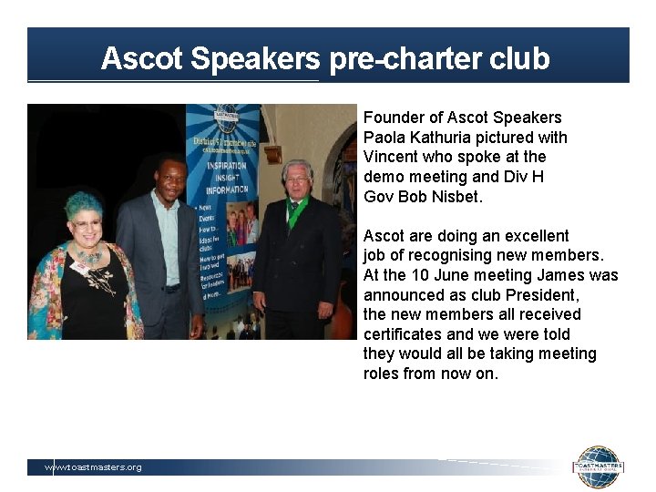 Ascot Speakers pre-charter club Founder of Ascot Speakers Paola Kathuria pictured with Vincent who