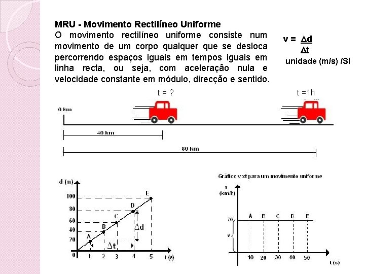 MRU - Movimento Rectilíneo Uniforme O movimento rectilíneo uniforme consiste num movimento de um