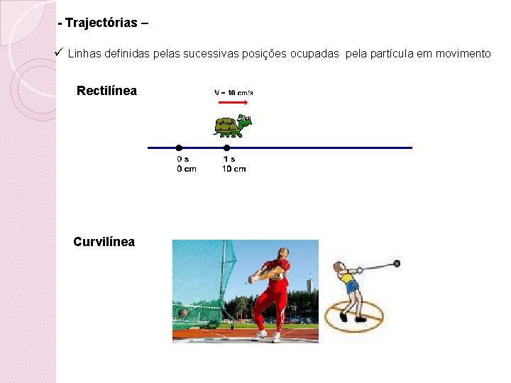  - Trajectórias – ü Linhas definidas pelas sucessivas posições ocupadas pela partícula em