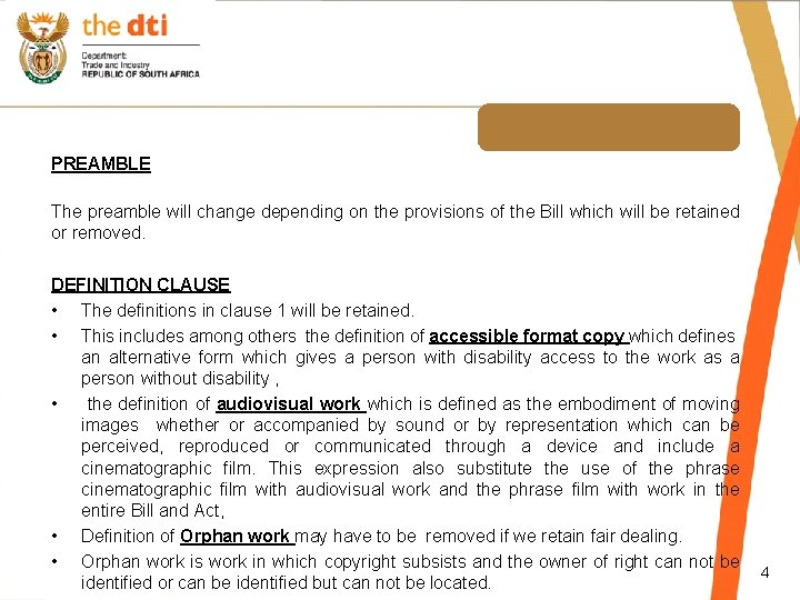 PREAMBLE The preamble will change depending on the provisions of the Bill which will