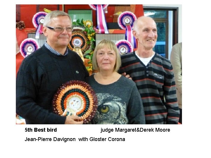 5 th Best bird judge Margaret&Derek Moore Jean-Pierre Davignon with Gloster Corona 