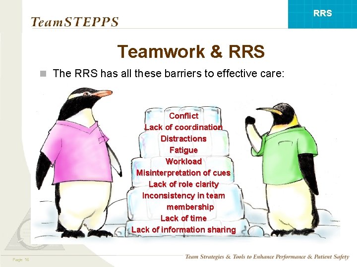 RRS Teamwork & RRS n The RRS has all these barriers to effective care: