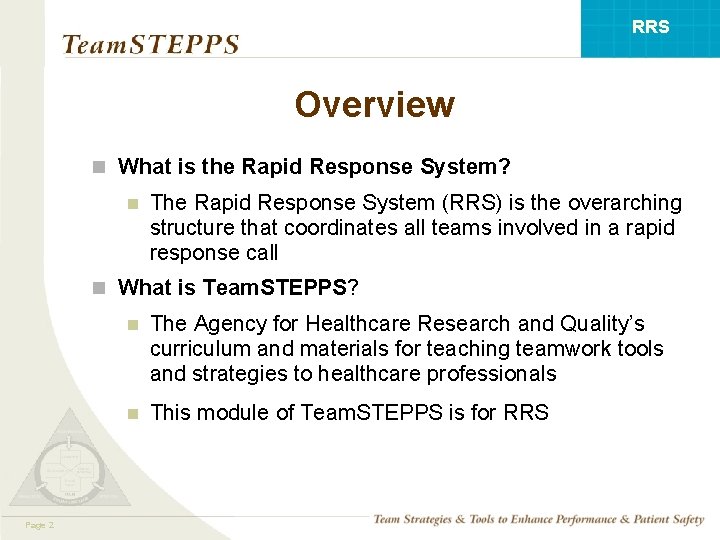 RRS Overview n What is the Rapid Response System? n The Rapid Response System