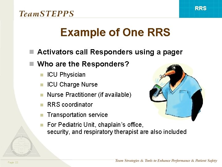 RRS Example of One RRS n Activators call Responders using a pager n Who