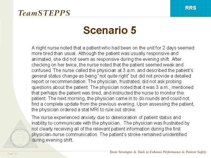 RRS Scenario 5 A night nurse noted that a patient who had been on