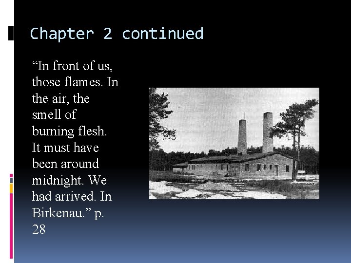 Chapter 2 continued “In front of us, those flames. In the air, the smell