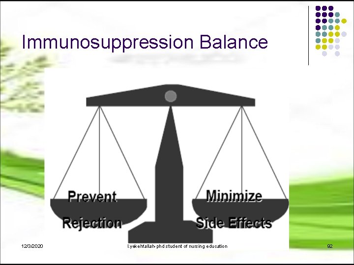 Immunosuppression Balance 12/3/2020 l. yekehfallah-phd student of nursing education 92 