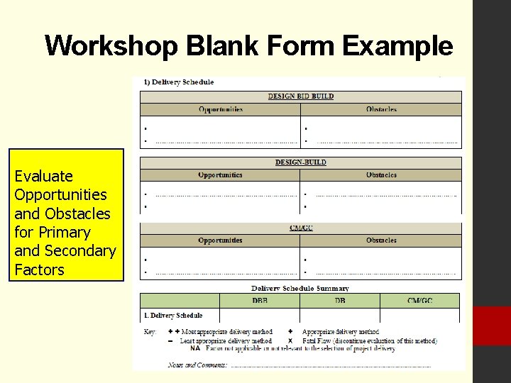 Workshop Blank Form Example Evaluate Opportunities and Obstacles for Primary and Secondary Factors 