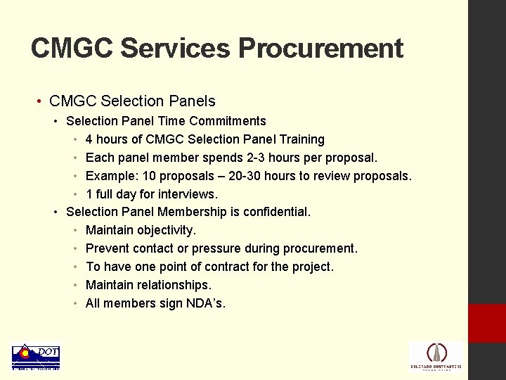 CMGC Services Procurement • CMGC Selection Panels • Selection Panel Time Commitments • 4