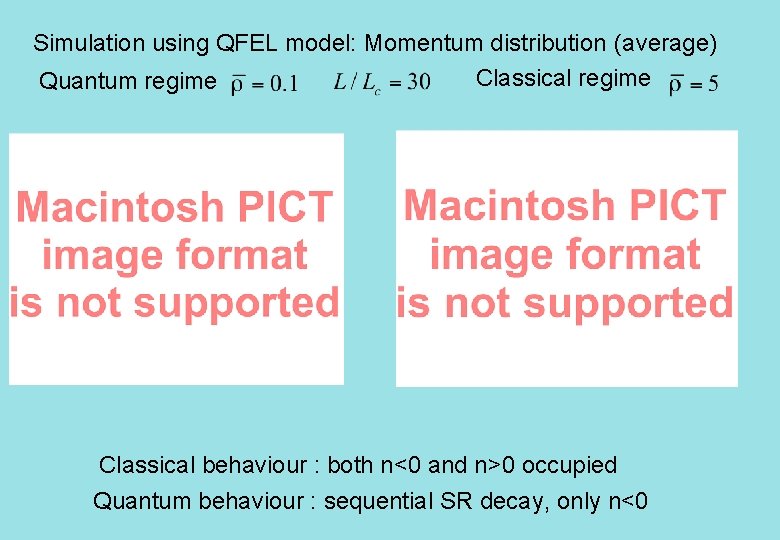 Simulation using QFEL model: Momentum distribution (average) Classical regime Quantum regime Classical behaviour :