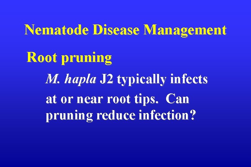 Nematode Disease Management Root pruning M. hapla J 2 typically infects at or near