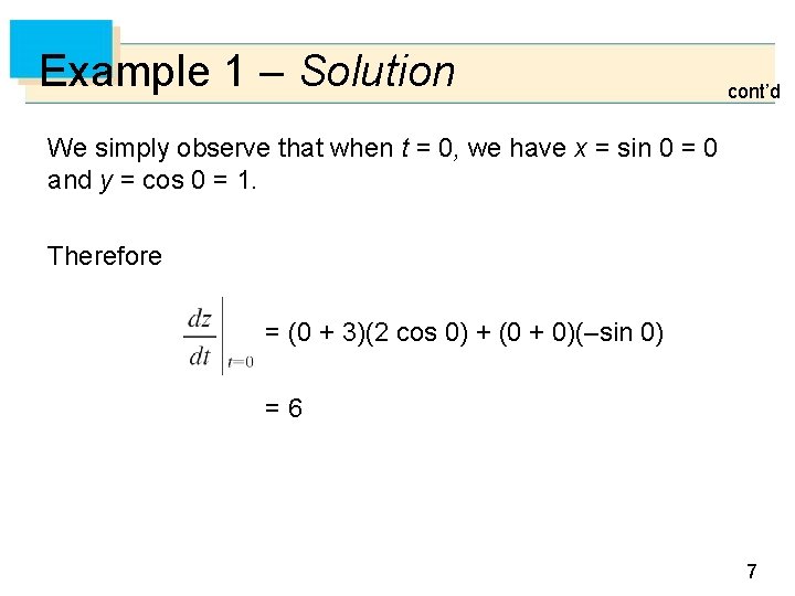 Example 1 – Solution cont’d We simply observe that when t = 0, we