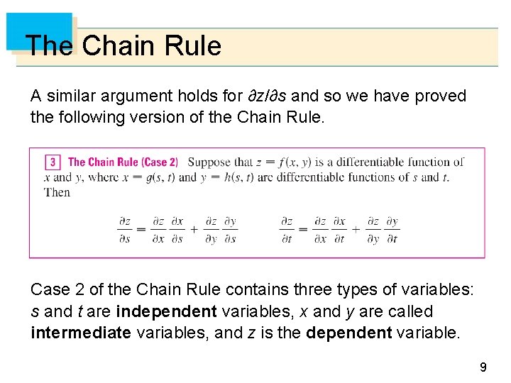 The Chain Rule A similar argument holds for ∂z/∂s and so we have proved