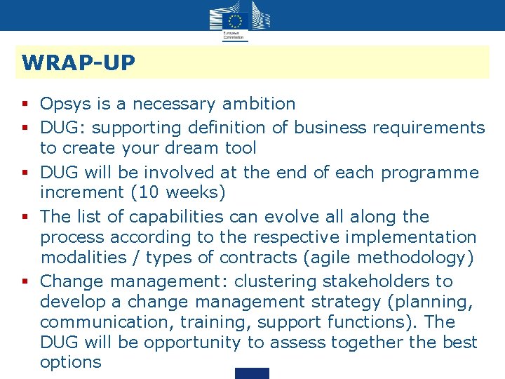 WRAP-UP § Opsys is a necessary ambition § DUG: supporting definition of business requirements WRAP-UP § Opsys is a necessary ambition § DUG: supporting definition of business requirements
