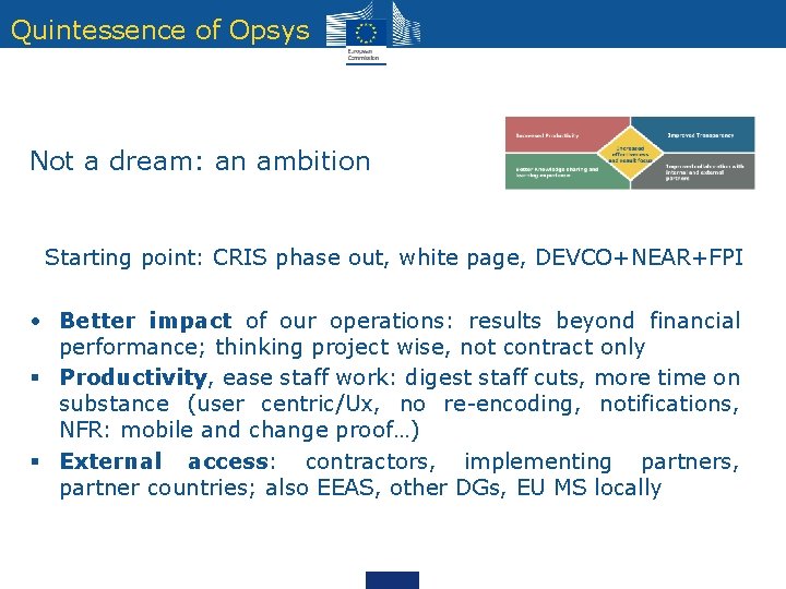 Quintessence of Opsys Not a dream: an ambition Starting point: CRIS phase out, white Quintessence of Opsys Not a dream: an ambition Starting point: CRIS phase out, white