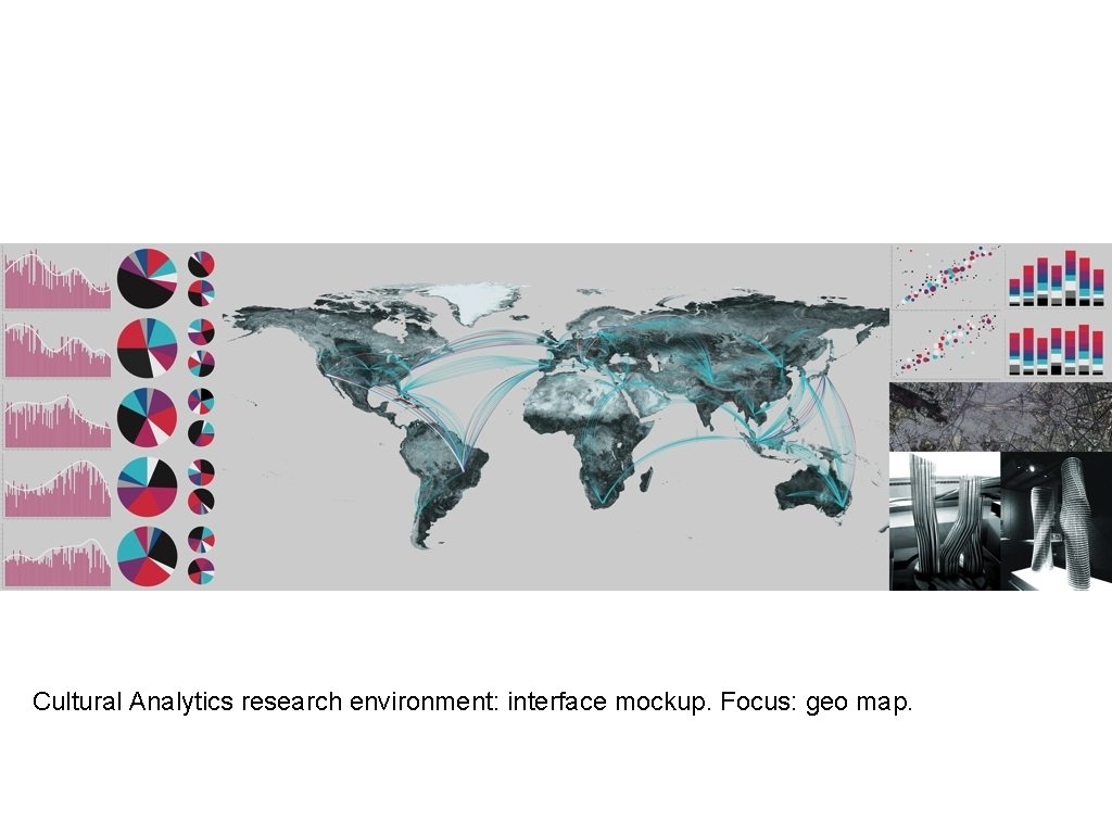 Cultural Analytics research environment: interface mockup. Focus: geo map. 