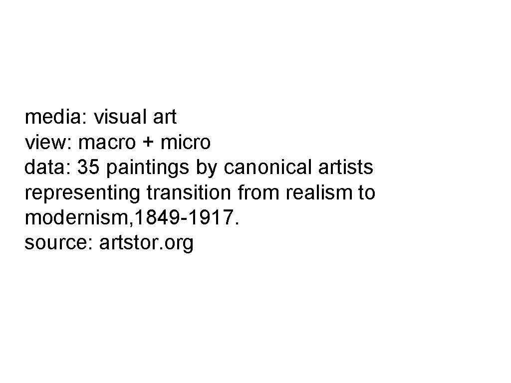 media: visual art view: macro + micro data: 35 paintings by canonical artists representing