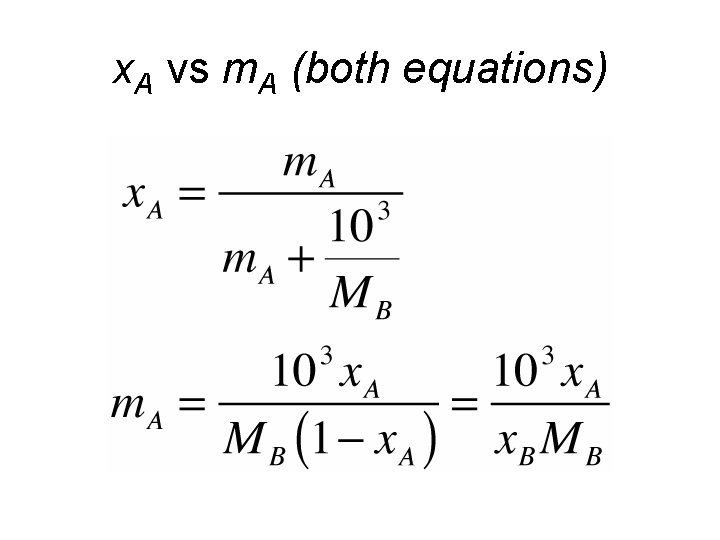 x. A vs m. A (both equations) x. A vs m. A (both equations)